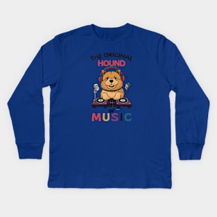 Cartoon Chow Chow Dog DJ Funny Kids Long Sleeve T-Shirt